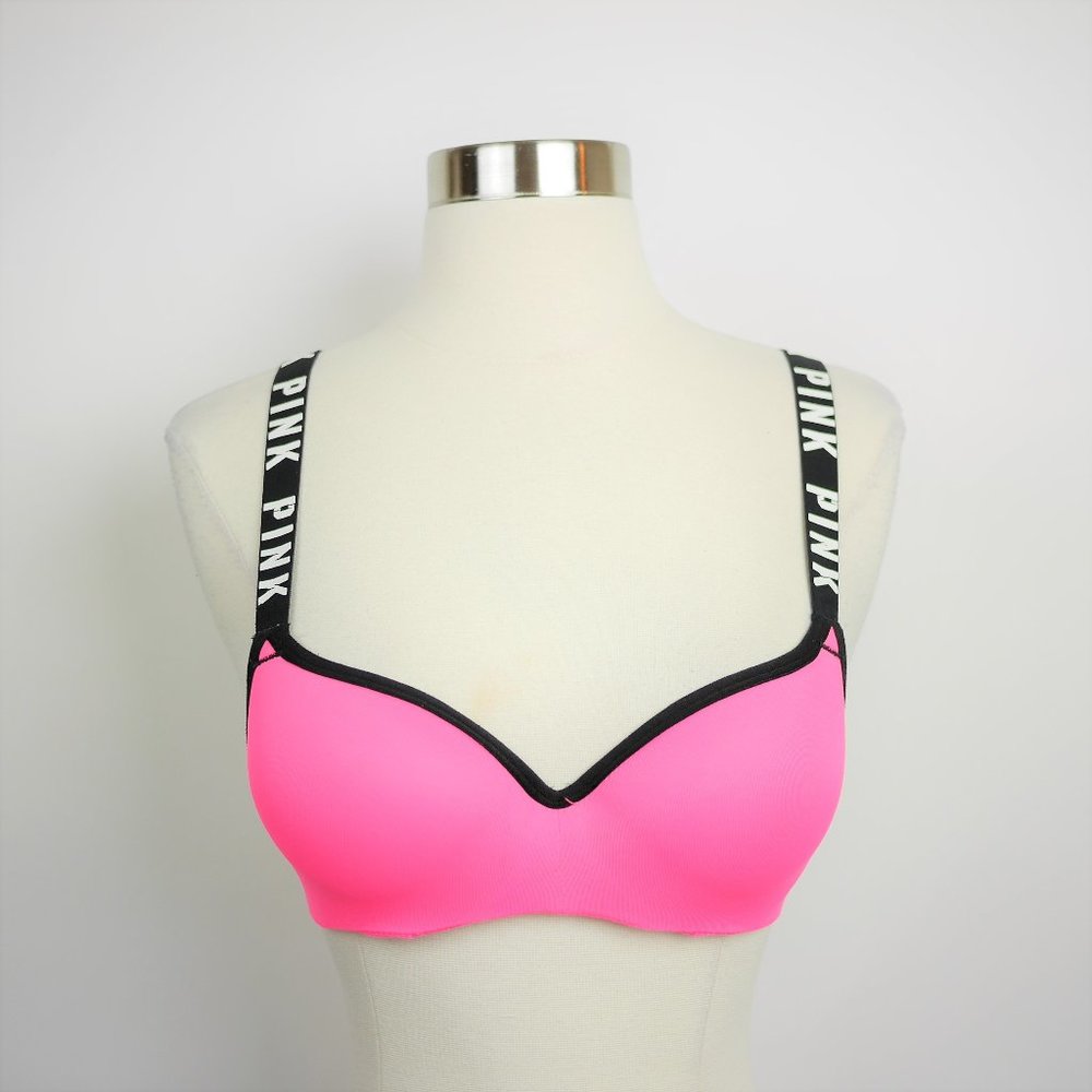 VS PINK Neon pink & black padded push up BRA